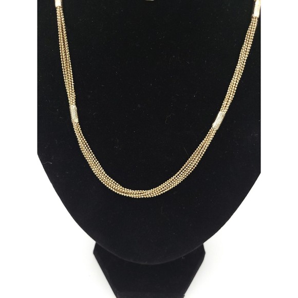 Vintage Signed Long Monet Multi Strand Necklace 8 Gold Tone Small Beaded Chains - Picture 5 of 6